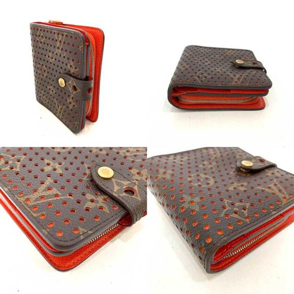 Louis Vuitton Wallet Zip Bifold Brown x Orange Punching Ladies Men's Monogram... - Picture 3 of 5
